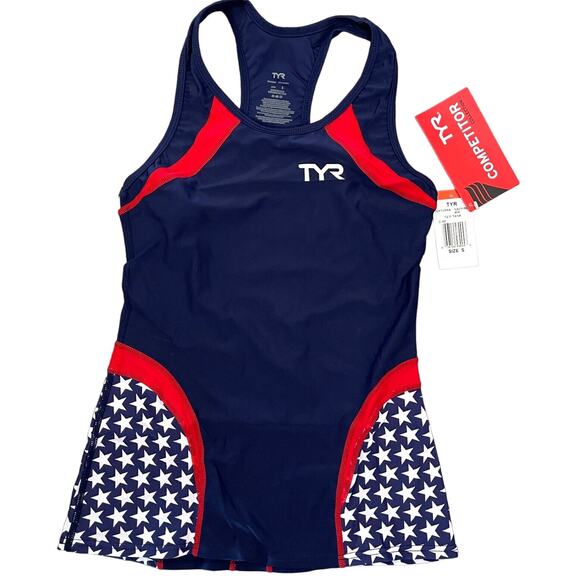 TYR Competitor Womens Tank Compression Top TEAM USA Red White Blue Size Small - Picture 1 of 5